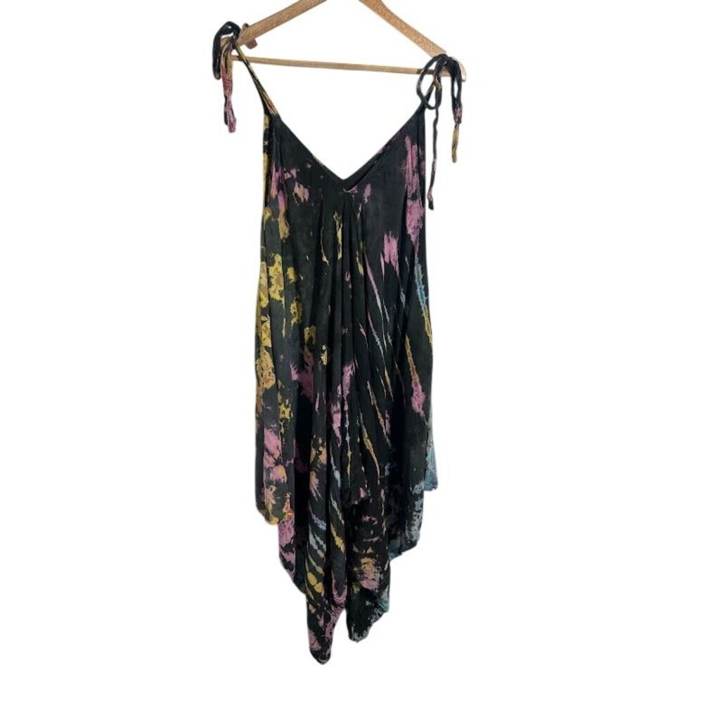 Kathmandu Imports Black Tie Dye Harem Jumpsuit Boho Sharkbite OS Festival